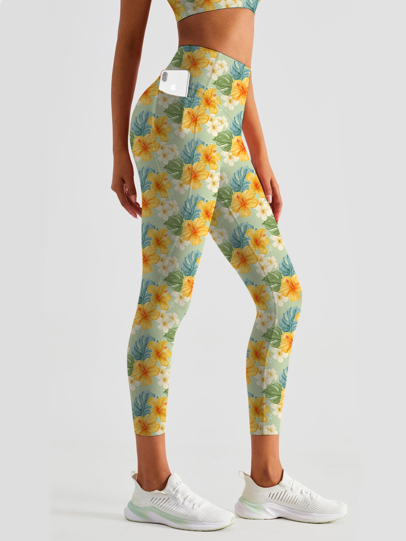 Flower yellow plumeria turtle leaves leggings