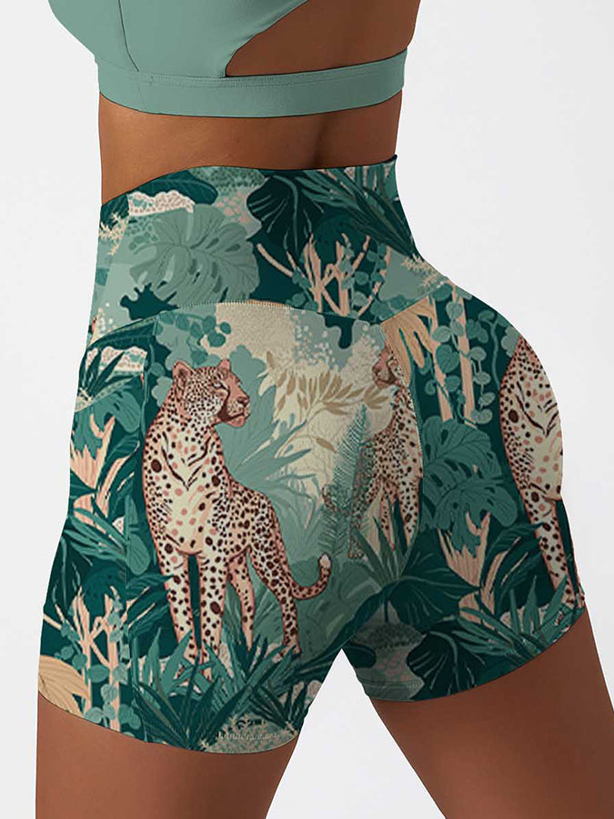 Animals jungle tiger green shorts