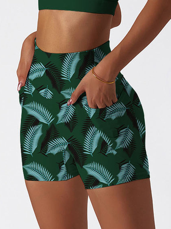 Botanical green palm leaves shorts