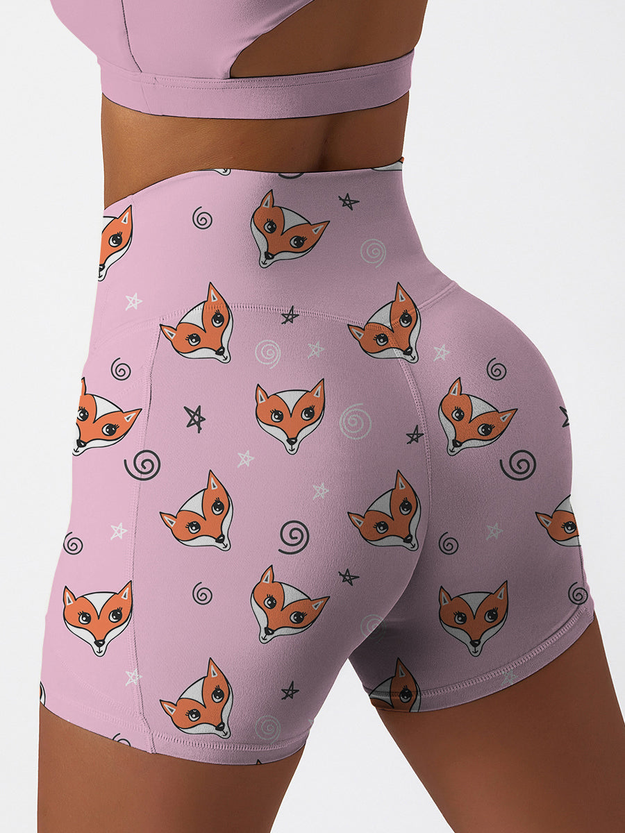Animal cute red fox pink shorts