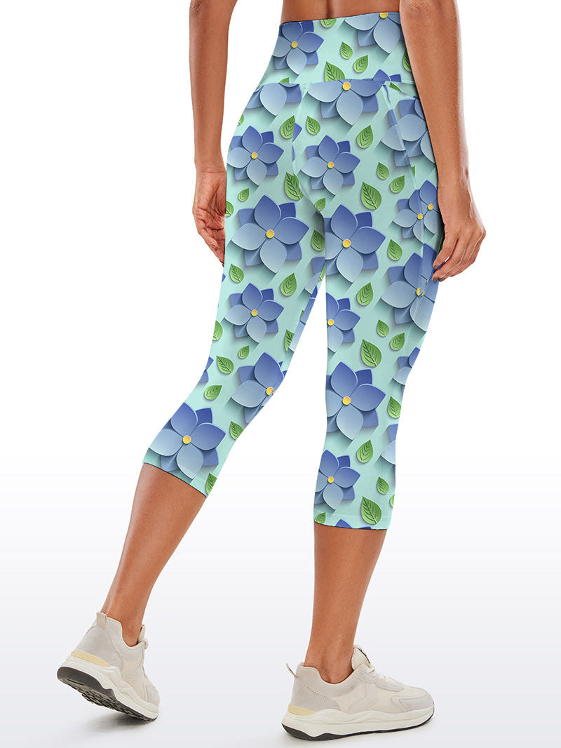 Blue 3D flower leaves capris