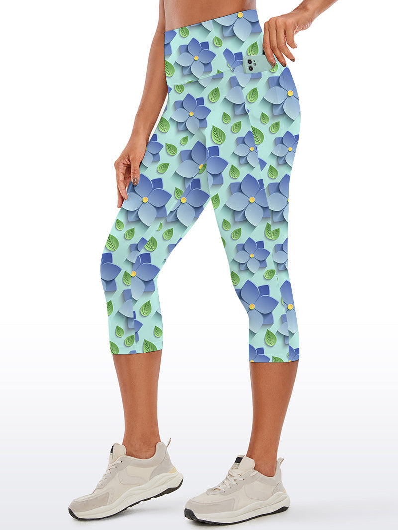 Blue 3D flower leaves capris