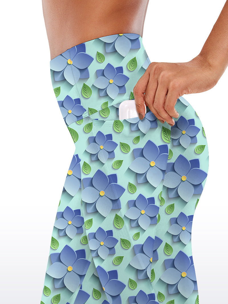 Blue 3D flower leaves capris