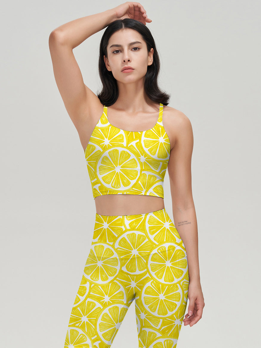 Fruit yellow lemon print leggings