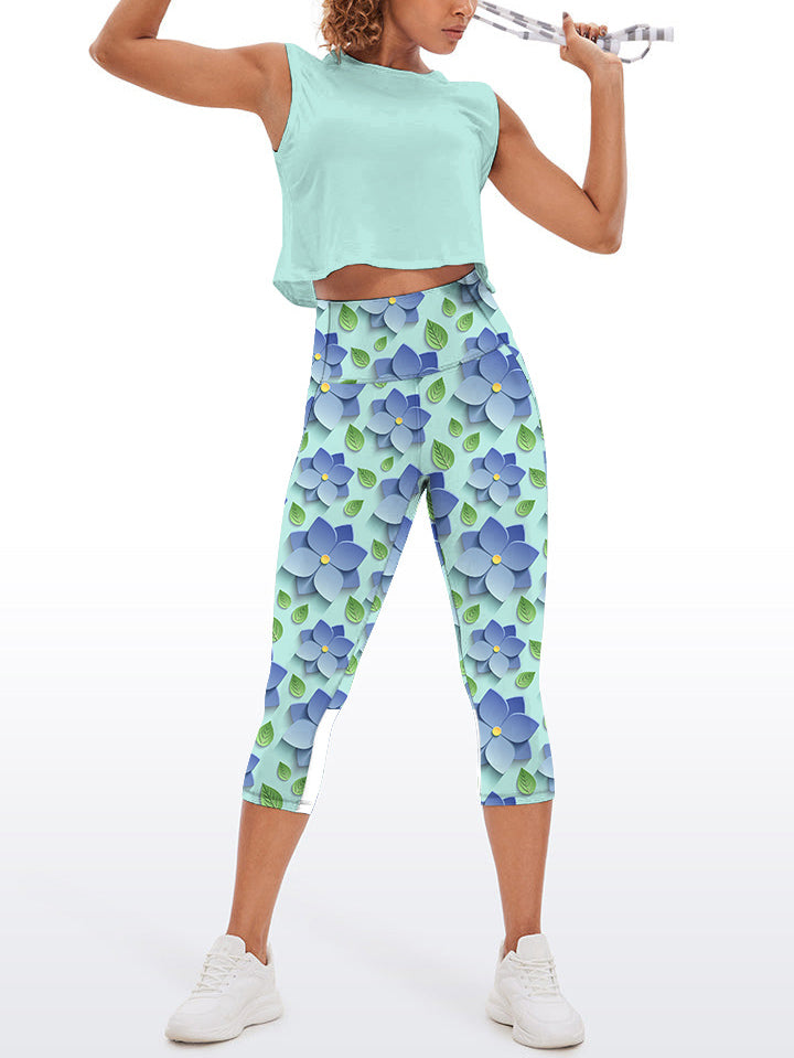 Blue 3D flower leaves capris