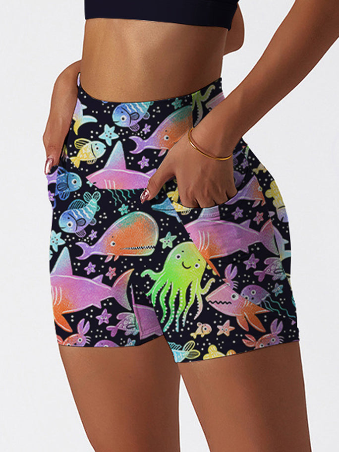 Ocean fish octopus color fluorescent shorts