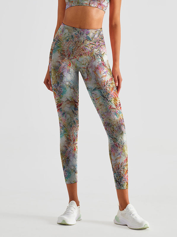 Botanical multicolor leaves leggings