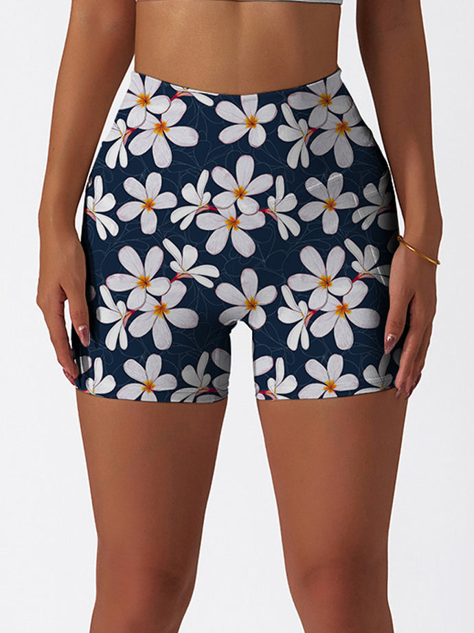 Flower white plumeria dark shorts