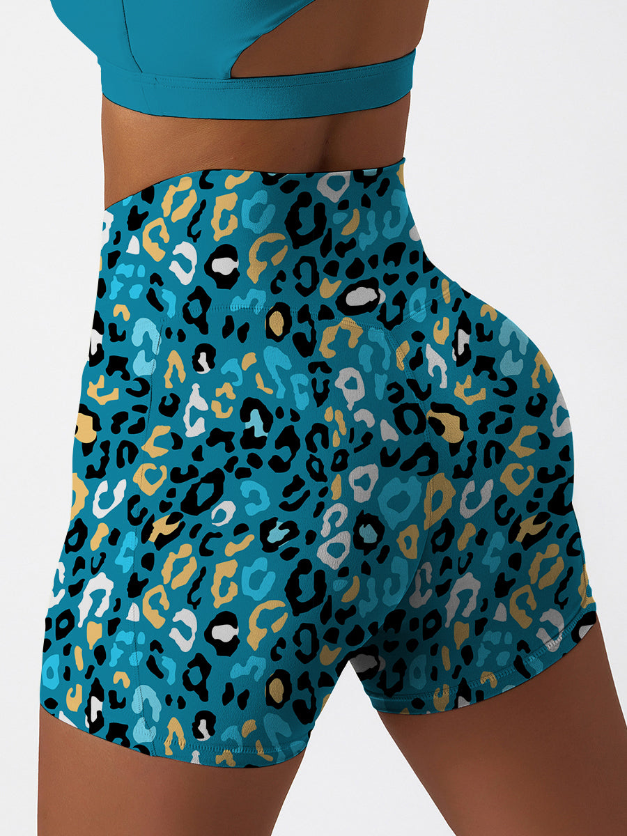 Animal colorful leopard pattern blue shorts