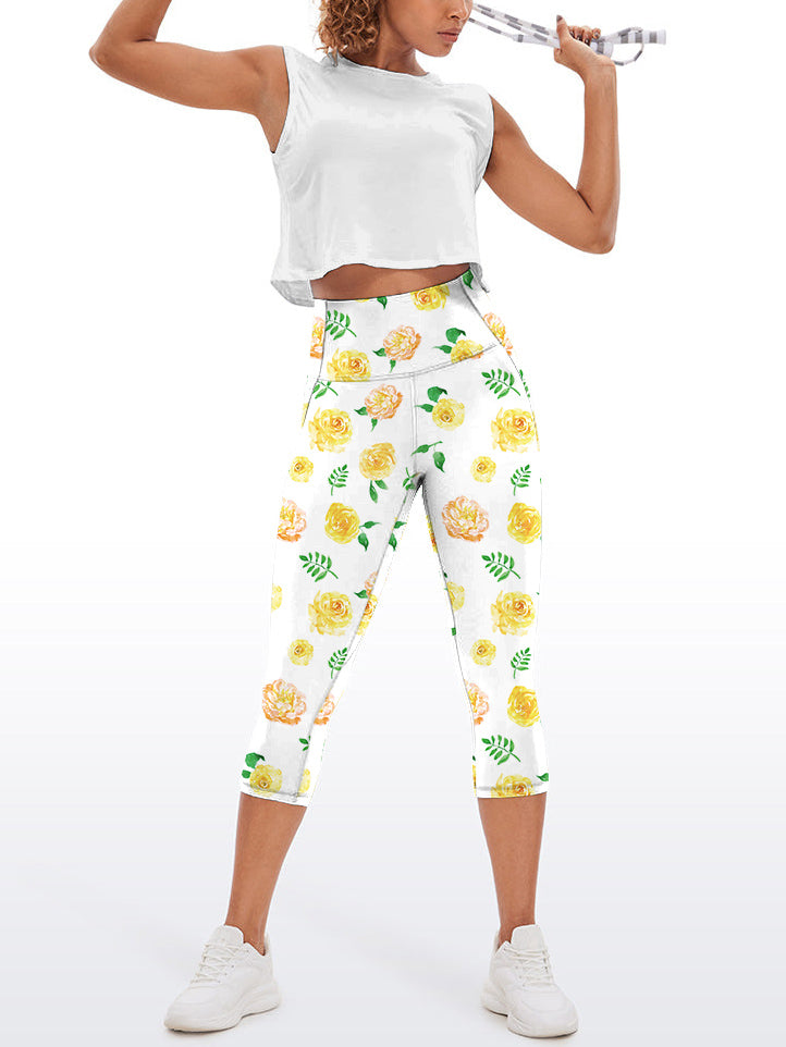 Flower yellow rose little fresh yoga capris