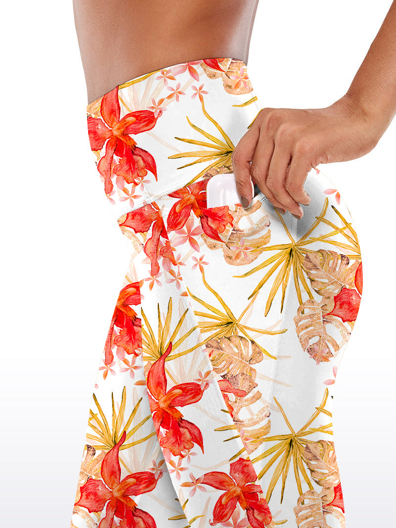 Flower orchid palm leaves watercolor capris