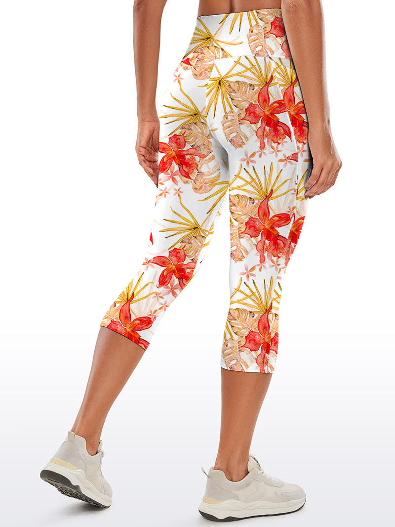 Flower orchid palm leaves watercolor capris