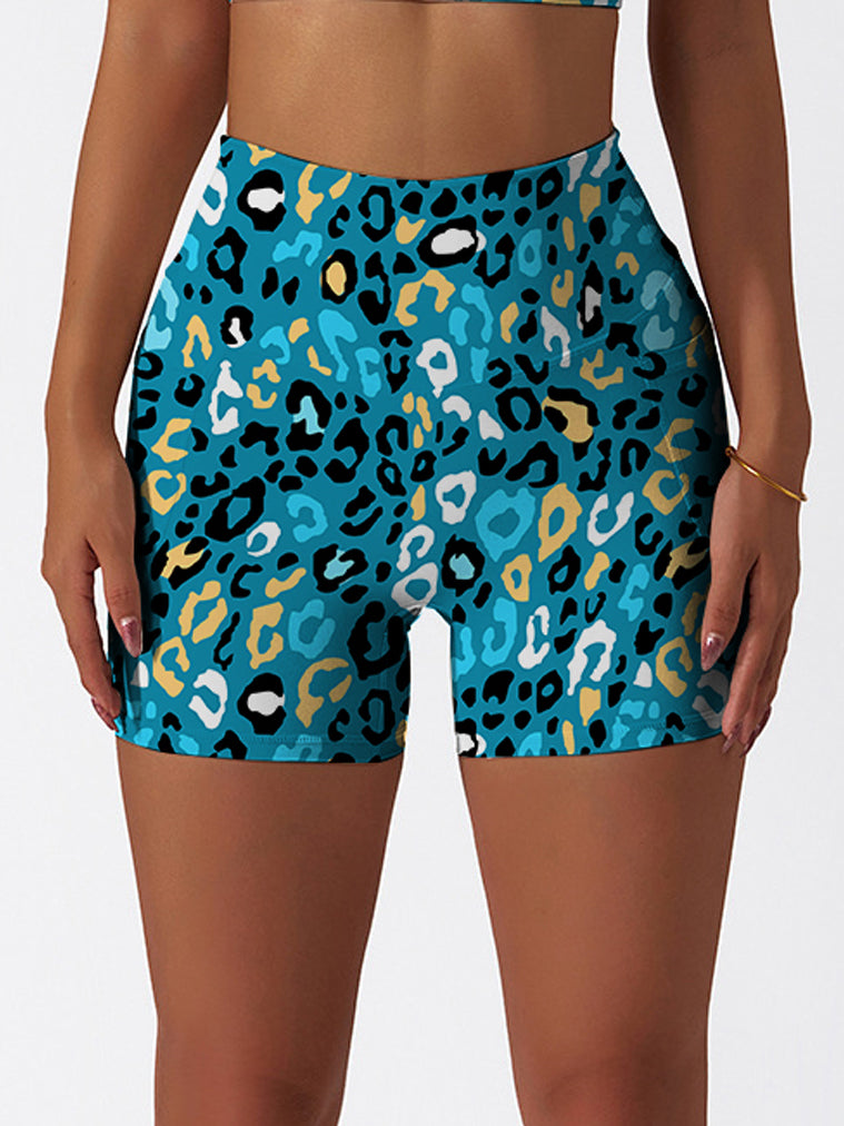 Animal colorful leopard pattern blue shorts