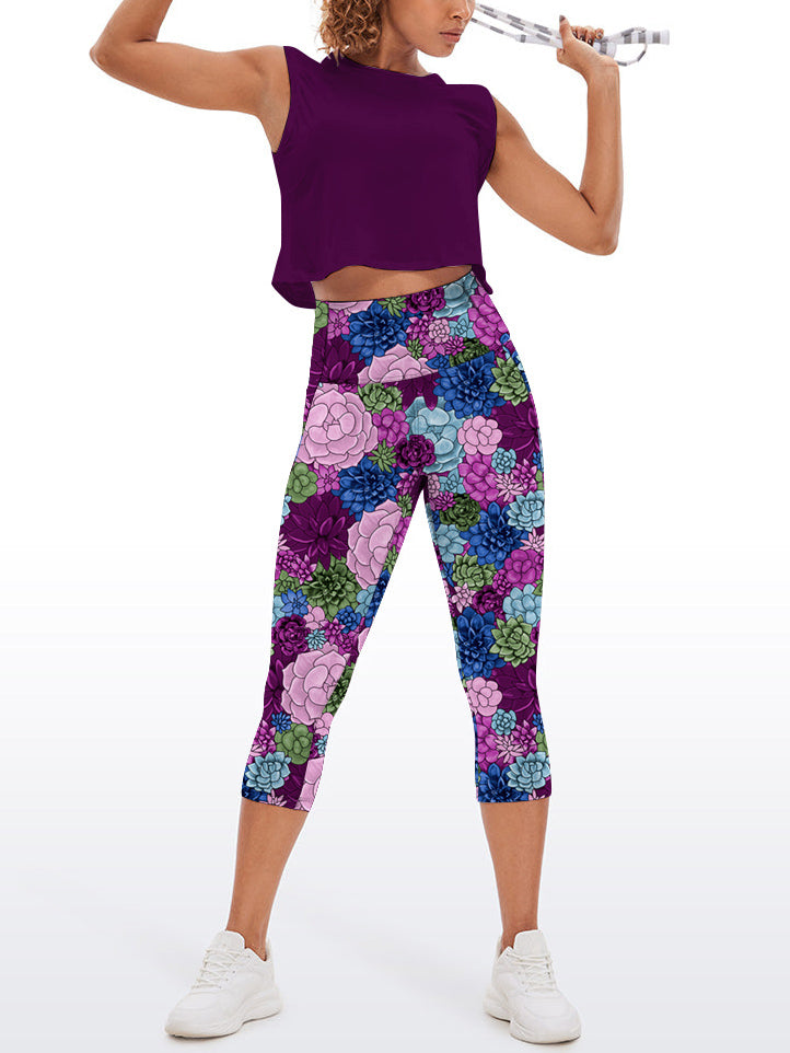 Colorful succulent flower capris