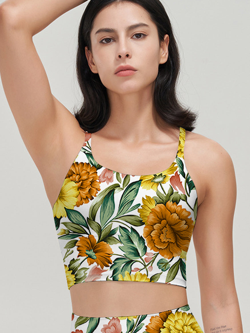 Flower yellow peony bloming tank tops