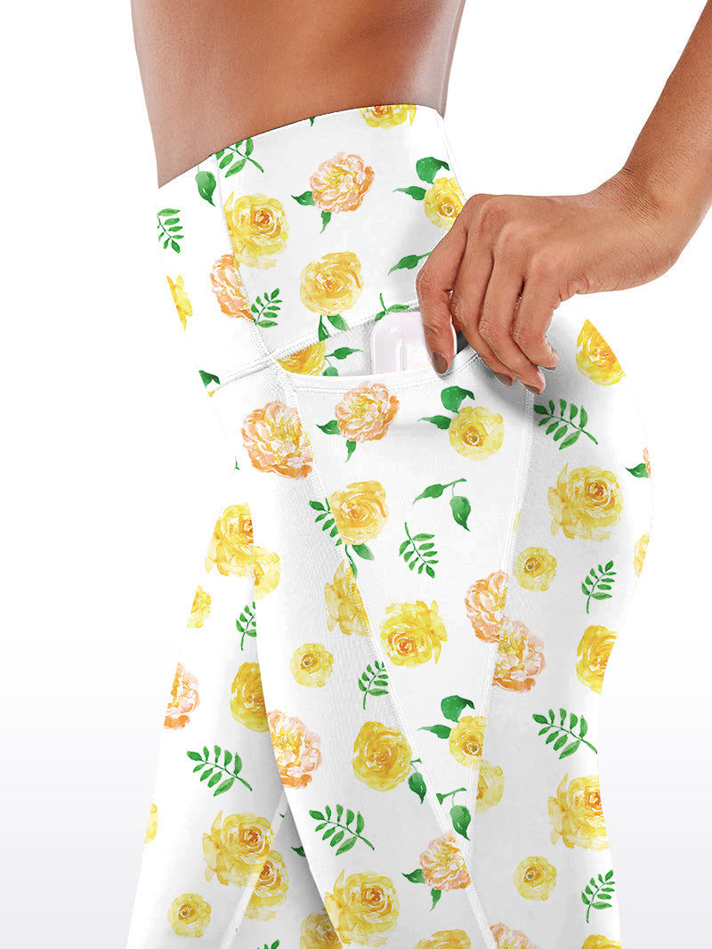 Flower yellow rose little fresh yoga capris