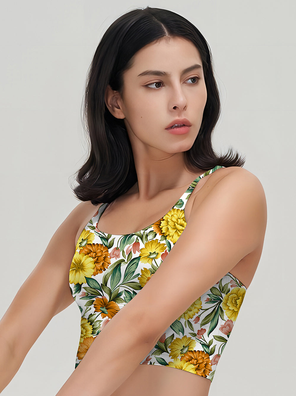 Flower yellow peony bloming tank tops