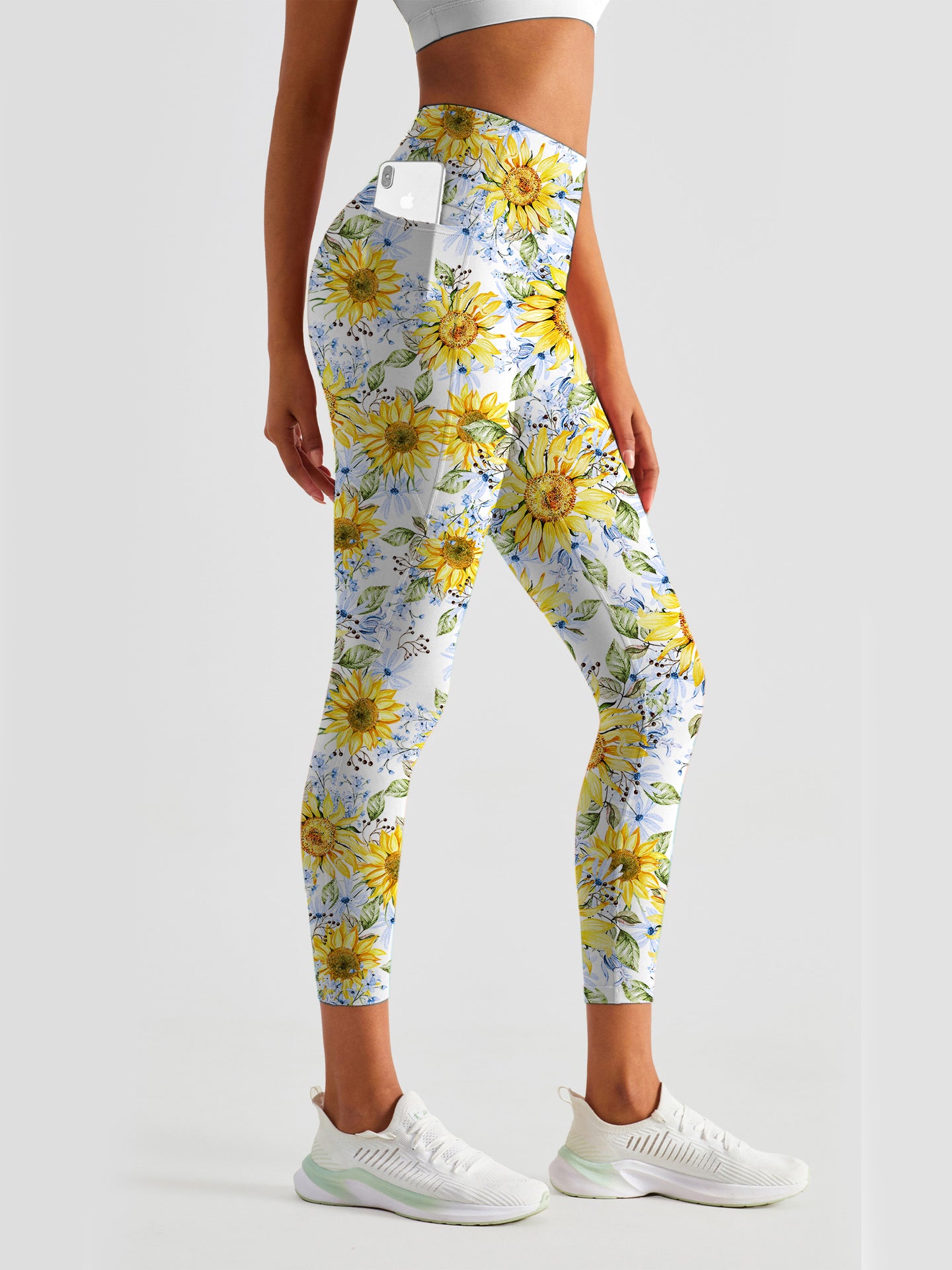 Flower watercolor sunflower yellow and blue leggings