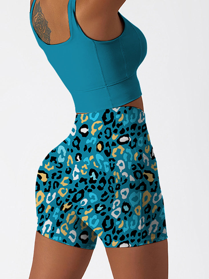 Animal colorful leopard pattern blue shorts