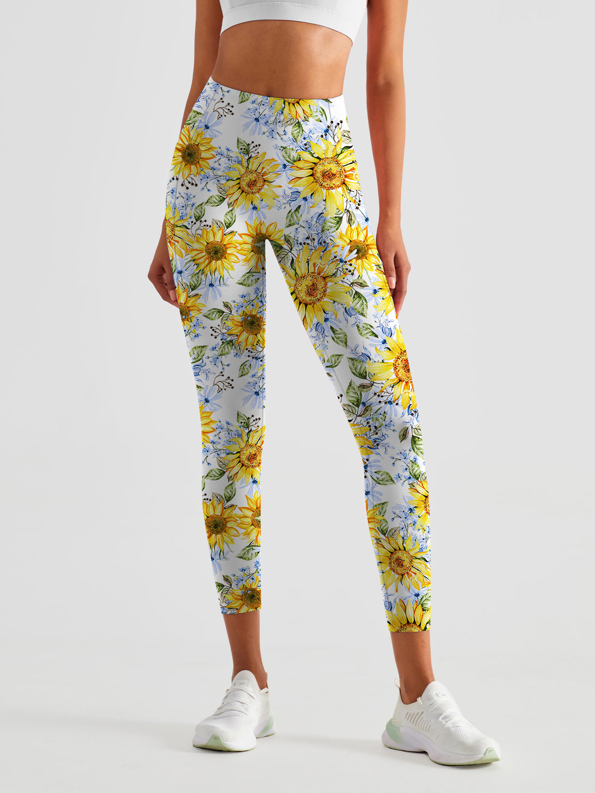 Flower watercolor sunflower yellow and blue leggings