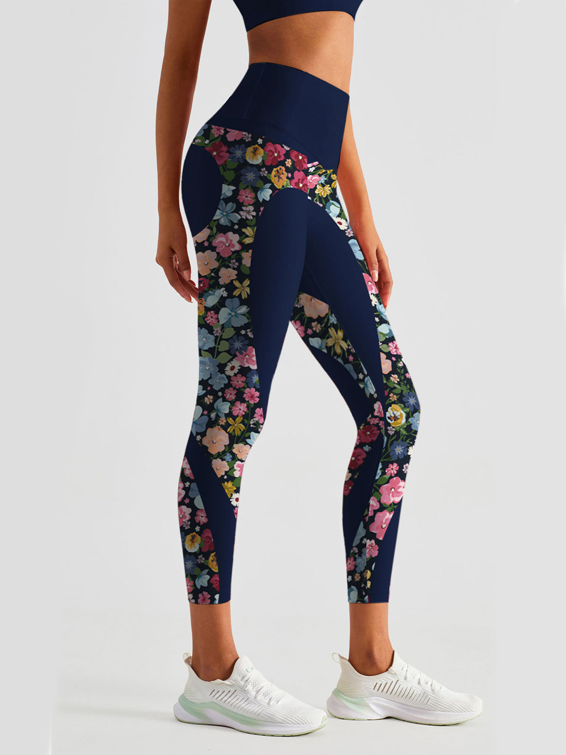 Love hip heart colorful flower splice dark blue leggings
