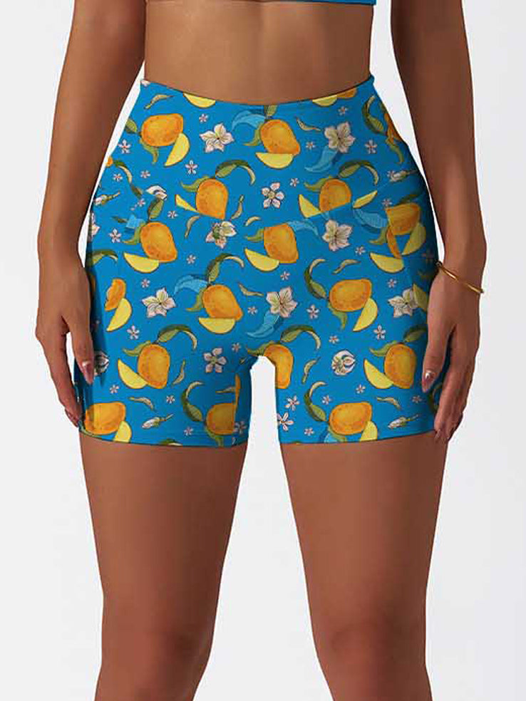 Fruit mango flower blue shorts