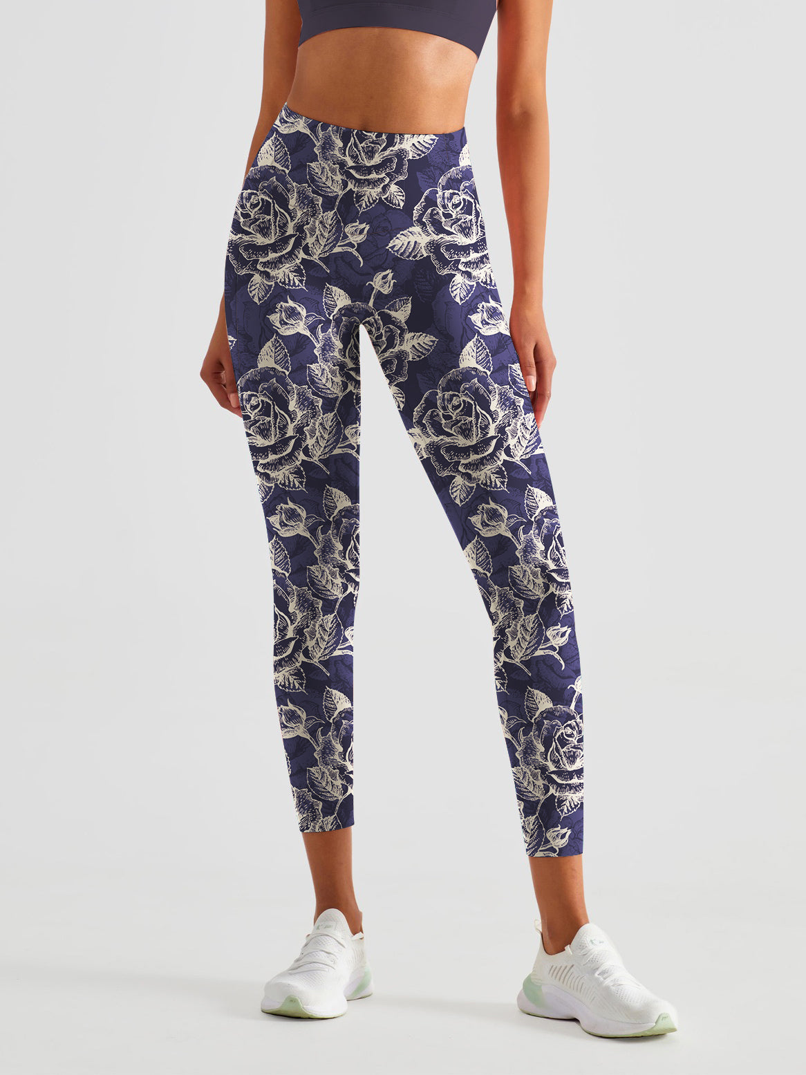 Flowers hand drawn sketch rose blackberry purple leggings
