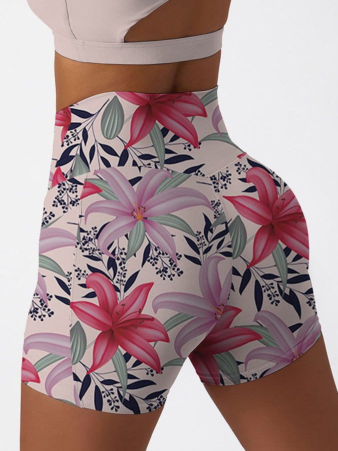Flower pink tropical hibiscus shorts