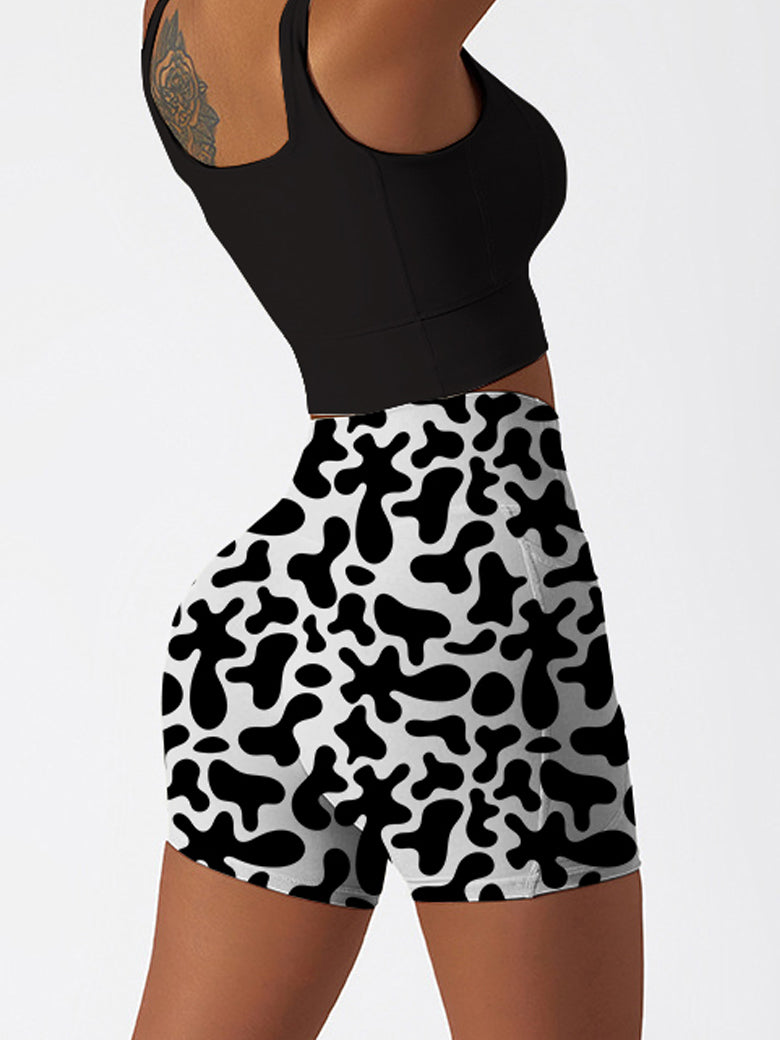 Irregular abstract blobs black and white shorts