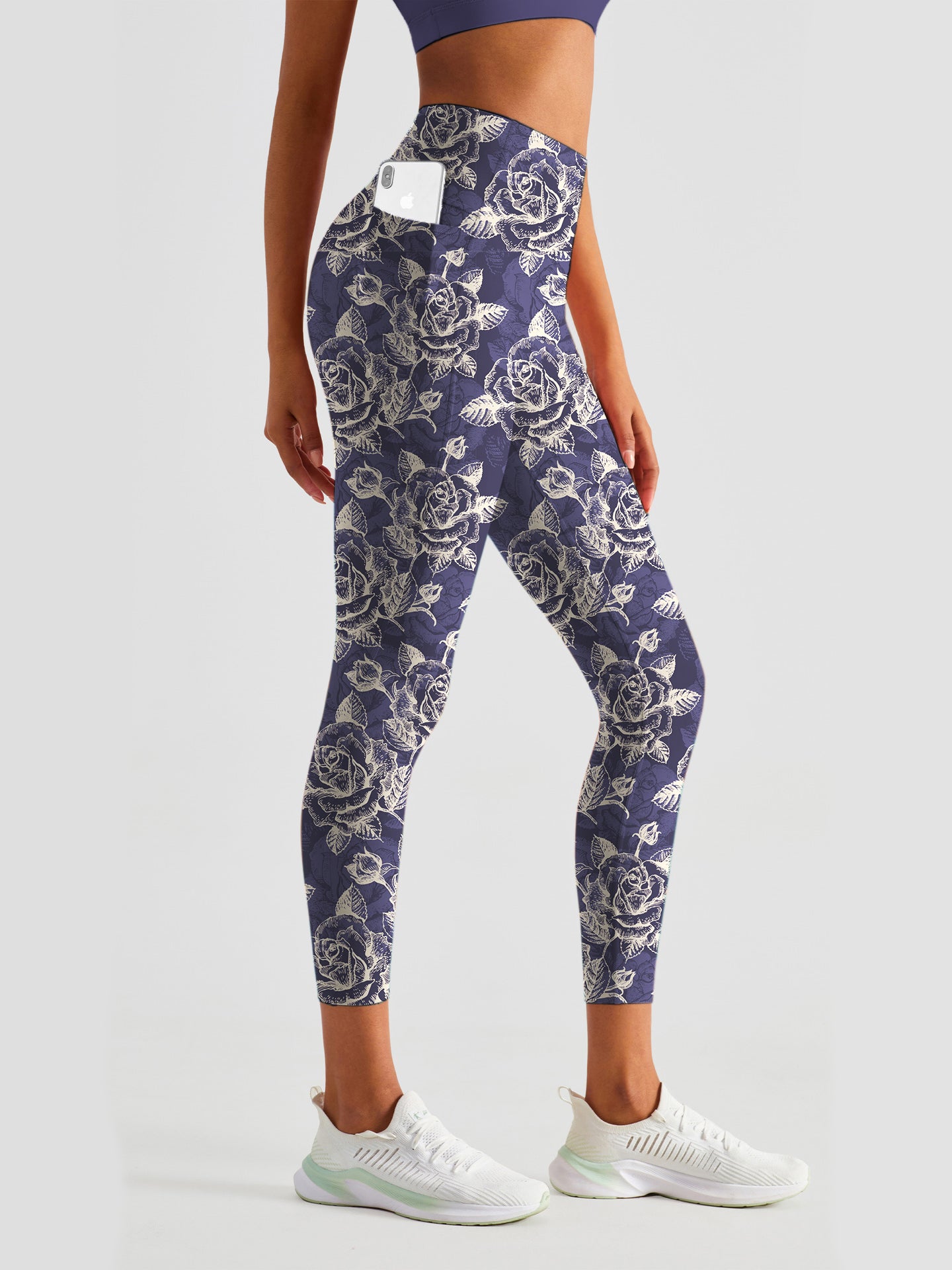 Flowers hand drawn sketch rose blackberry purple leggings
