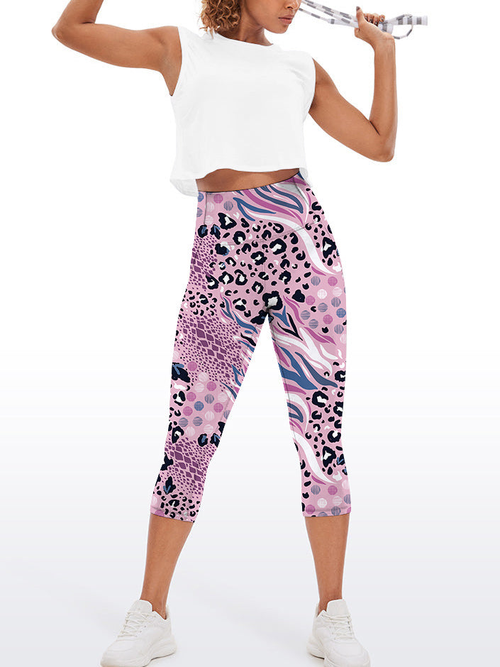 Animal leopard zebra print patchwork pink capris