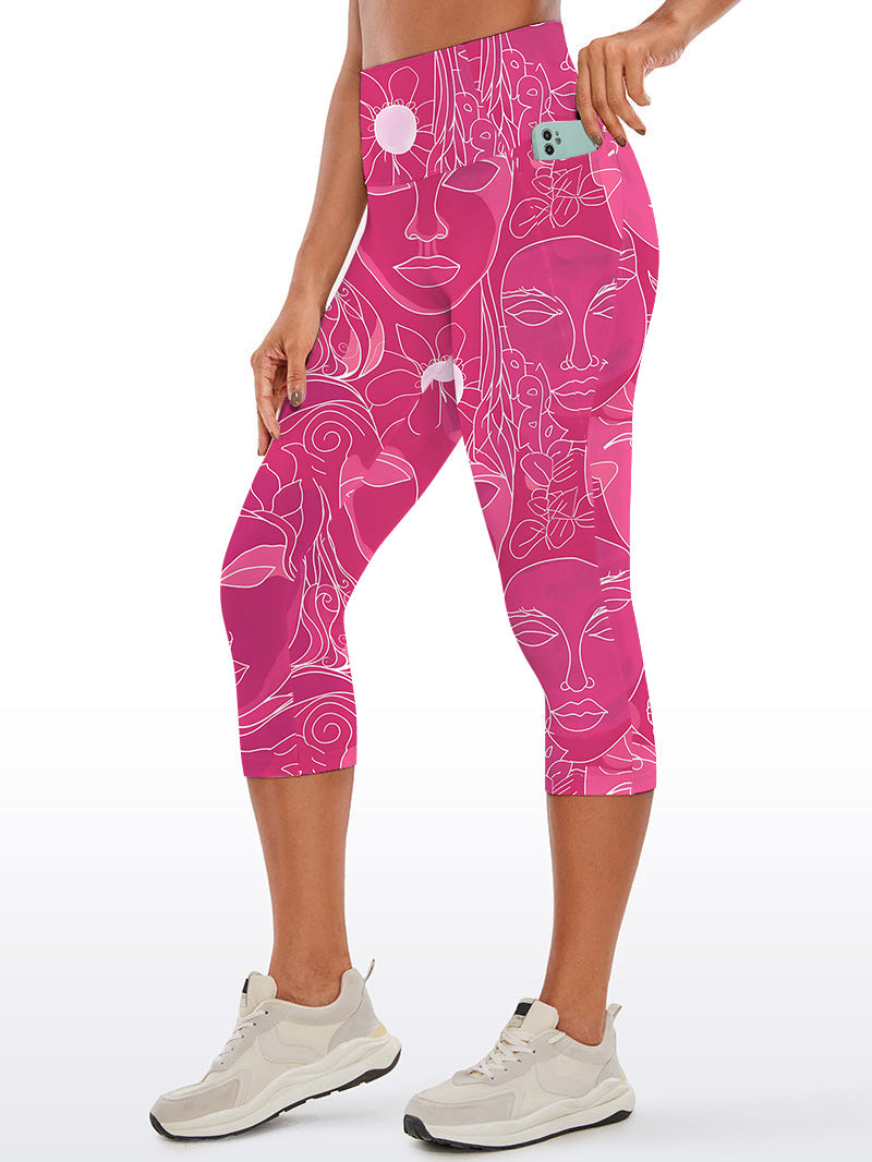 Minimalist line art face pattern rose pink capris