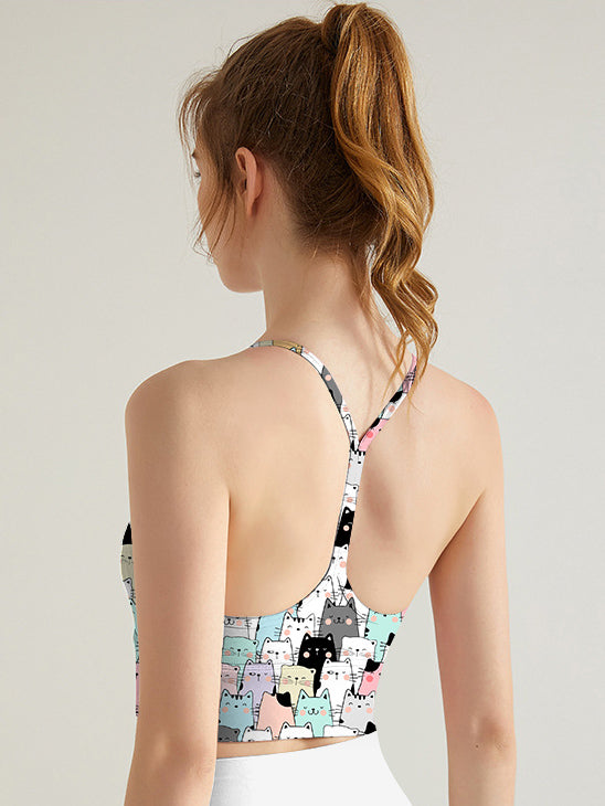 Animal cartoon colorful cat head tank tops
