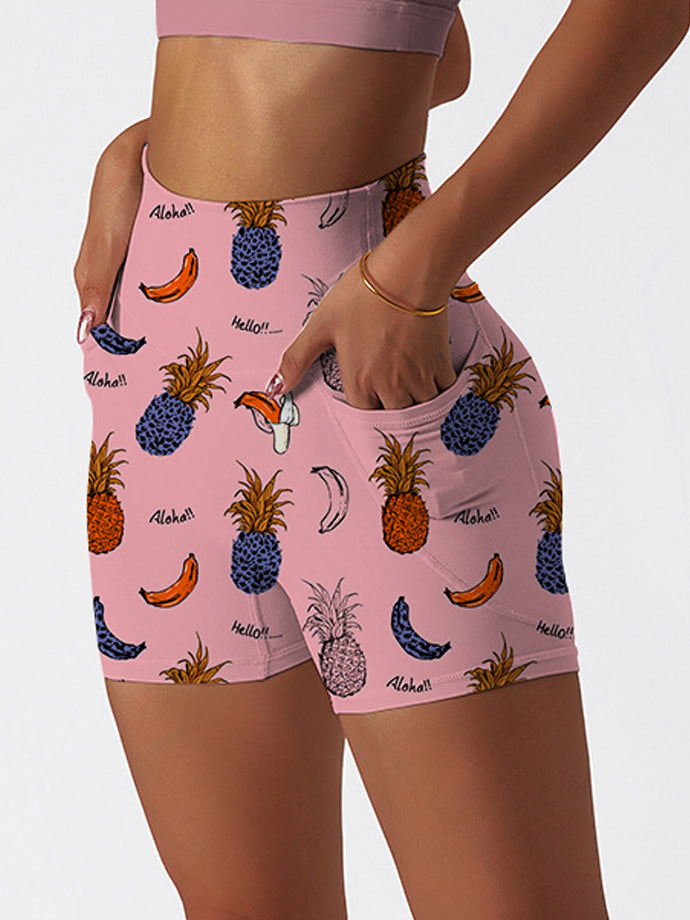 Fruit pineapple banana leopard pink shorts