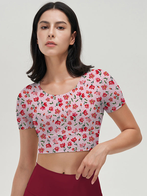 Flower pink ditsy wildflower short sleeve tops