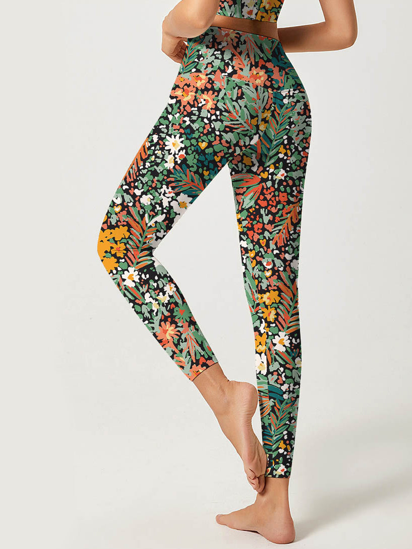 Flower colorful ditsy floral dark watercolor leggings