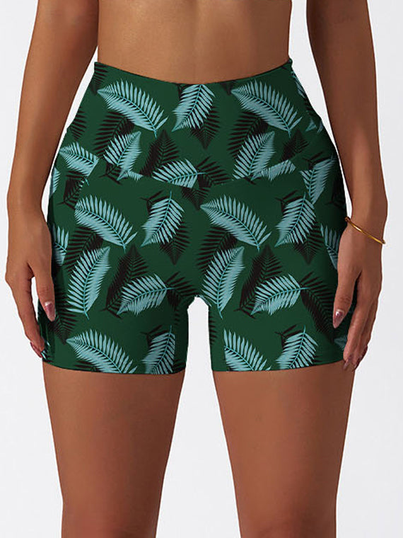 Botanical green palm leaves shorts