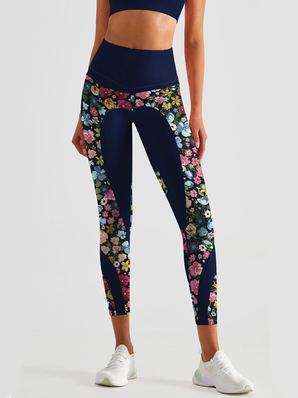 Love hip heart colorful flower splice dark blue leggings