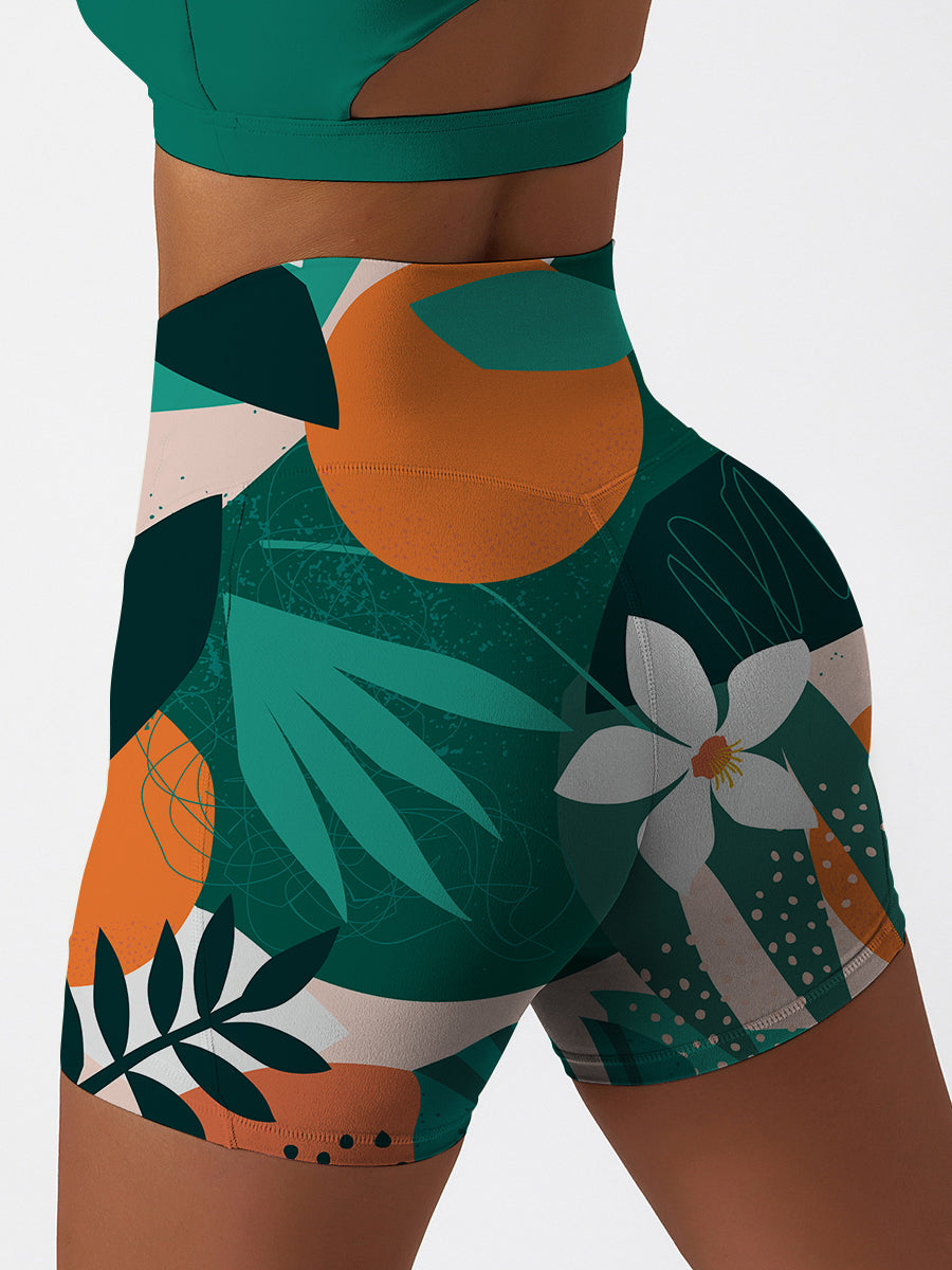 Botanical monstera leaf flower shorts