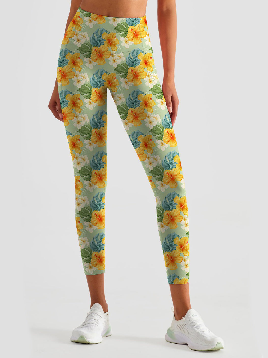 Flower yellow plumeria turtle leaves leggings