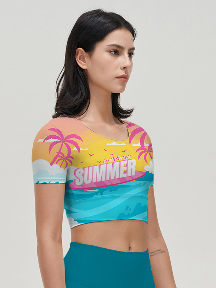 Hawaii seaside summer letter print short sleeves