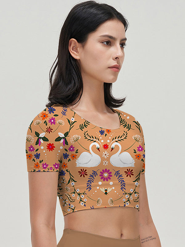 Flower vine swan symmetrical design short sleeves