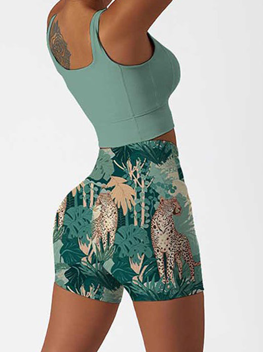 Animals jungle tiger green shorts