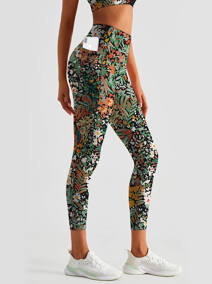 Flower colorful ditsy floral dark watercolor leggings