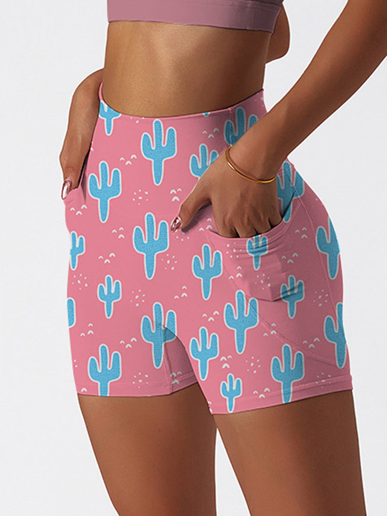 Cartoon cacti pattern pink shorts