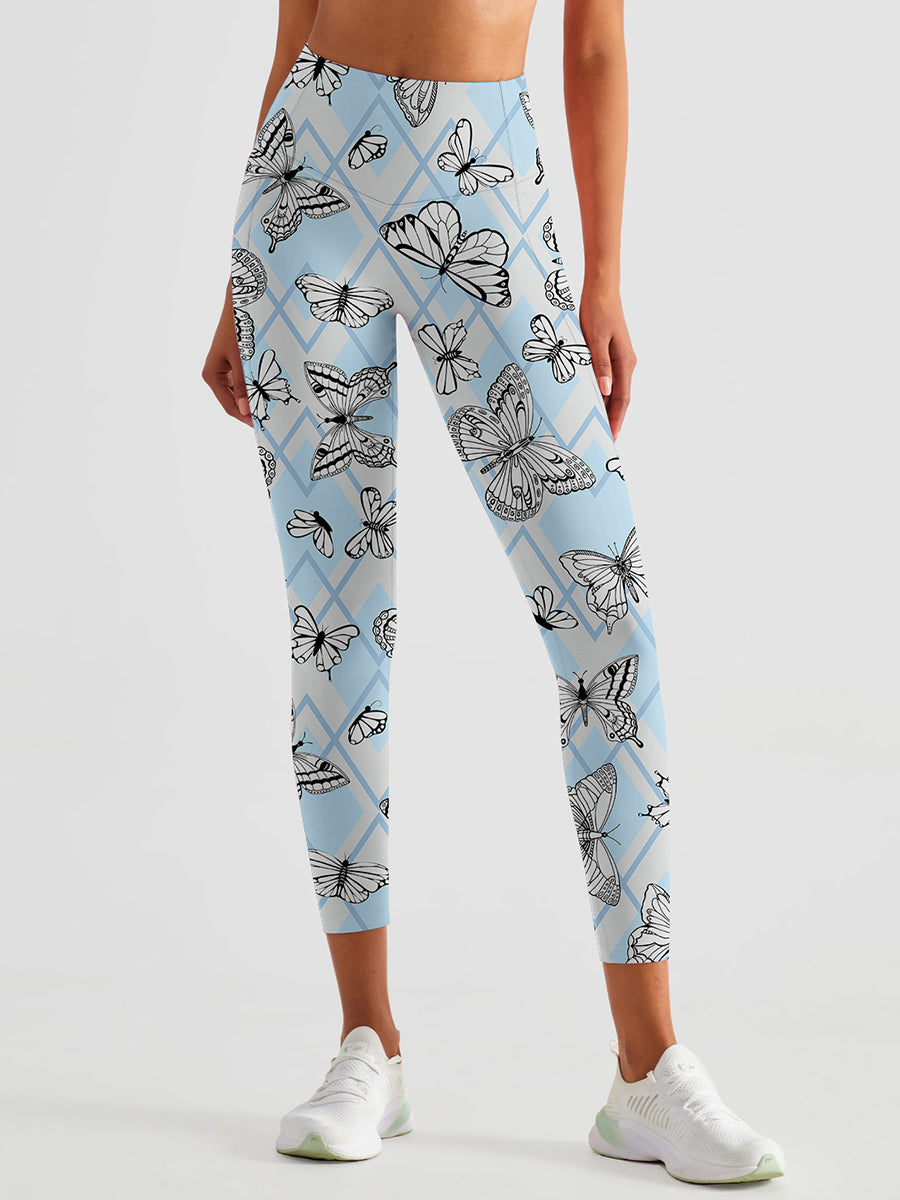 Animal beautiful butterfly handdrawn contour lines leggings