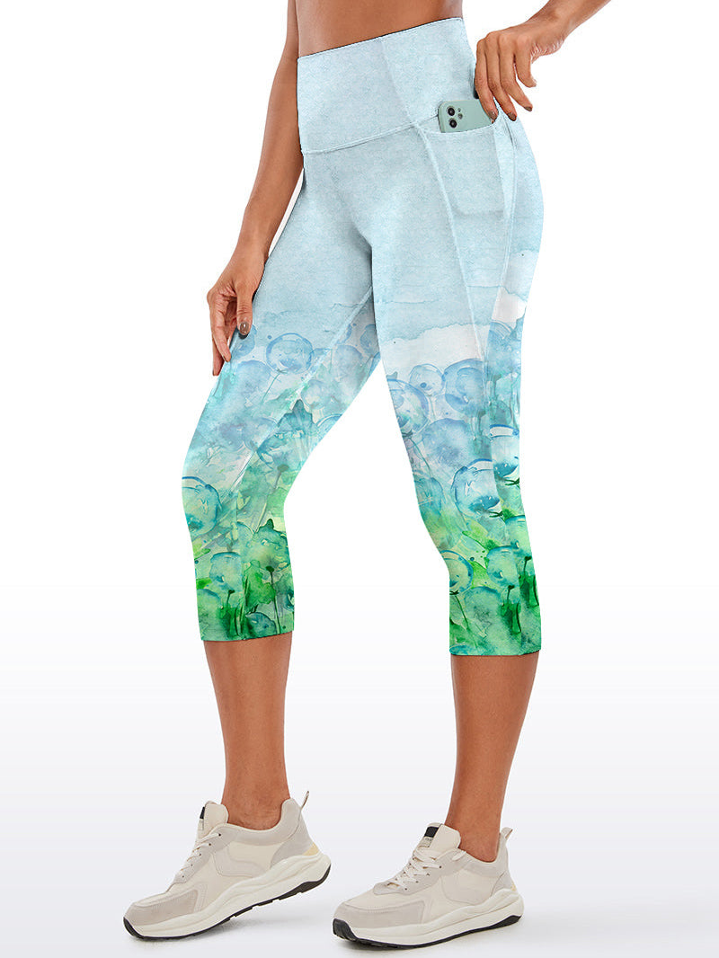 Botanical watercolor woods green capris