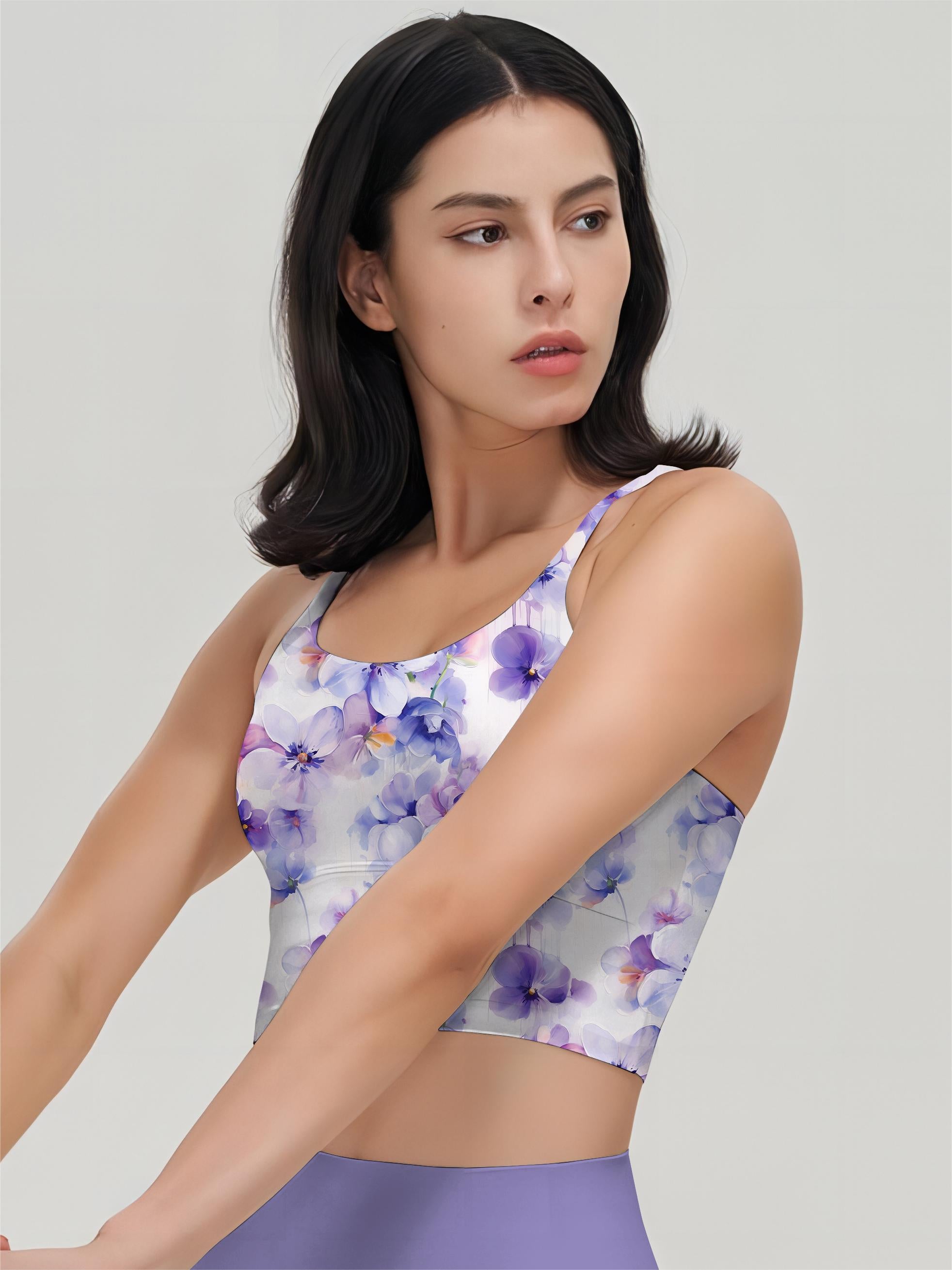 Flower watercolor violets purple tank tops
