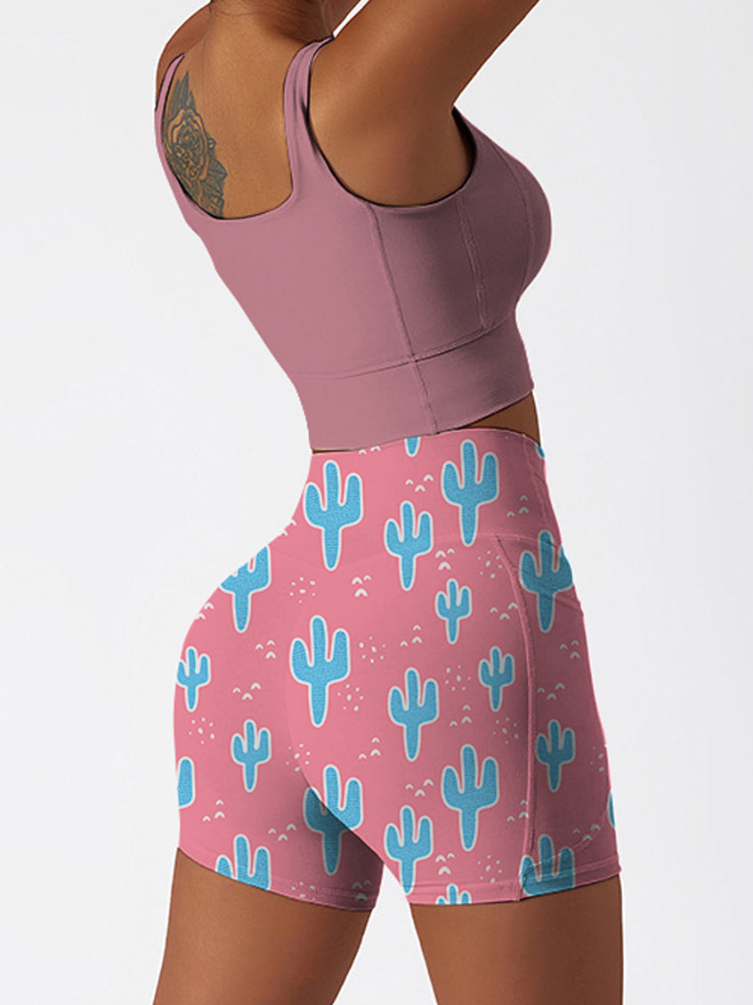 Cartoon cacti pattern pink shorts