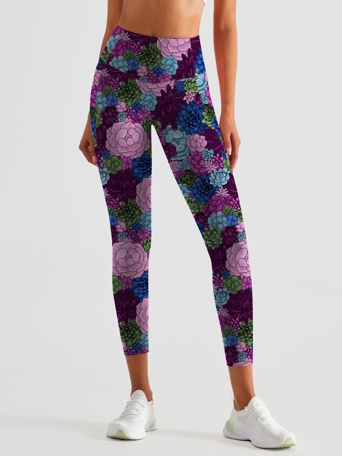 Colorful succulent flower leggings